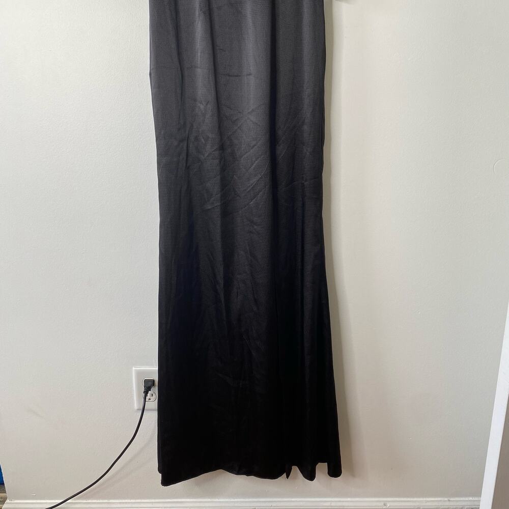 New ADRIANNA PAPELL Black Hammered Satin Slit Maxi Evening Gown Dress Size 2 - Picture 5 of 13